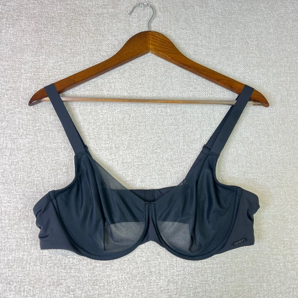 Skims Sheer Mesh Underwire Bra Onyx Black 42C Minimalist Breathable Lingerie